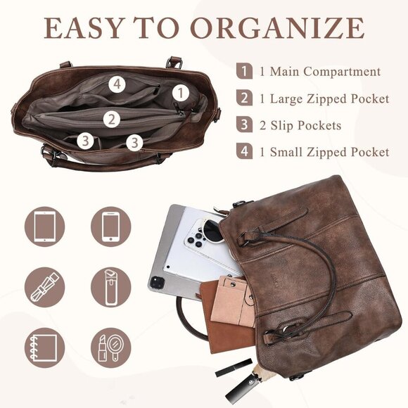 Hobo Bags for Women, Vegan Leather Top Handle Satchel Shoulder Purse Handbag Pur - Picture 3 of 7